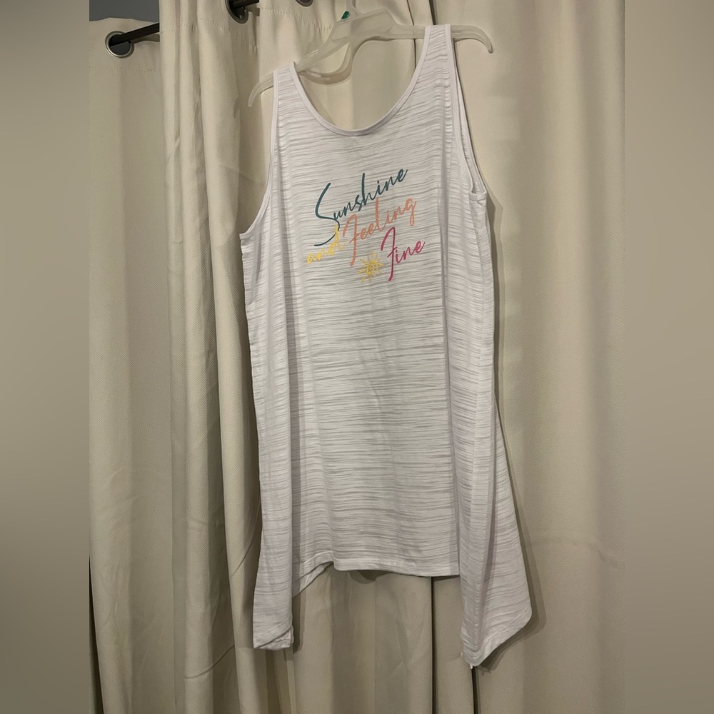 Women’s White Sleeveless Coverup with Multicolor Text